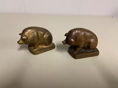 Vintage Lot (2) Cast Solid Brass Pigs 2-3/4  18 Oz. Each Paperweight Pair Hogs • $26