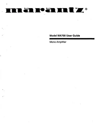 Marantz MA700 Amplifier Owners Instruction Manual • $19.99