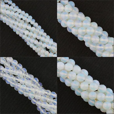Faceted Glossy 4mm 6mm 8mm 10mm White Opal Opalite Round Loose Beads 15'' Strand • $2.75