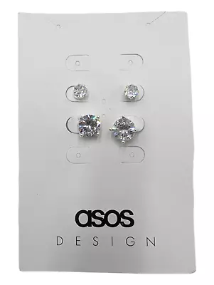 ASOS DESIGN 2-pack Stud Earrings Set With Crystal In Silver Tone Men's Earrings • $9.99