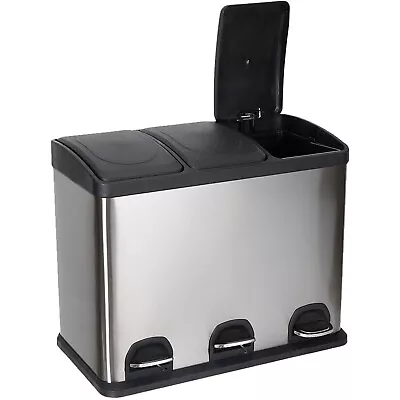 15L Recycling Kitchen Pedal Bin 3 X 15L/45L Metal Steel Trash Pedal Dustbin • £54.95