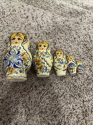 Vintage Wood GOLD HAND PAINTED NESTING DOLLS RARE • $12.99