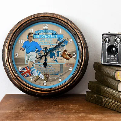 Personalised Manchester Clock Football Fan Vintage Round Hanging Wall Gift VF36 • £22.95