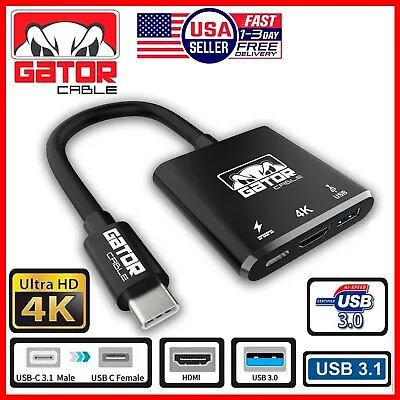 USB-C To 4K HDMI USB-C USB-A 3.0 Adapter Converter 3 In 1 Charger Audio Video HD • $13.99