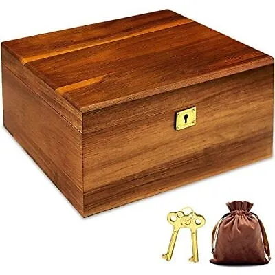 Wooden Storage Box With Hinged Lid And Locking Key Large Premium Acacia   • $53.10