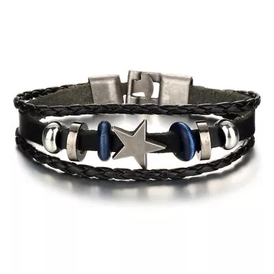 Multilayer Leather Bracelet Braided Men’s Women’s Wristband Bangle Jewelry Steel • $3.37