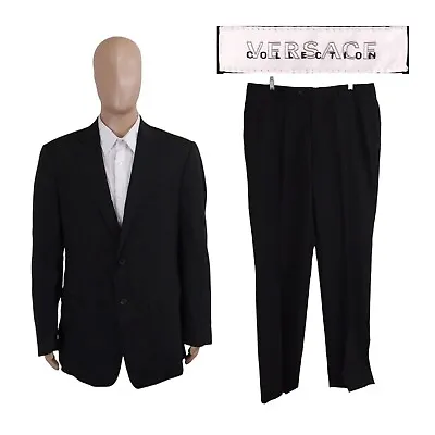 Versace Collection Two Piece Black Stripe Wool Viscose Blend Suit 56 44L 37X36 • $269.99