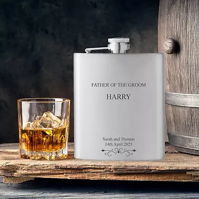 Personalised Engraved FATHER Of The GROOM Hip Flask Gift Idea Stainless Steel • £9.95