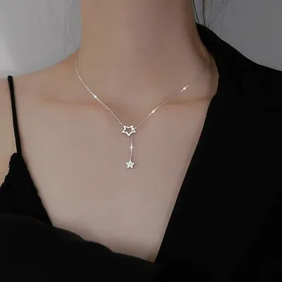 Fashion 925 Silver Star Drop Pendant Necklace Women Clavicle Chain Jewelry Gifts • $1.52