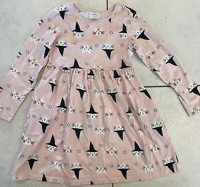 Hanna Andersson Girls Dress Halloween Kitty Cats Witch Pink Long Sleeve 130 Or 8 • $24.99