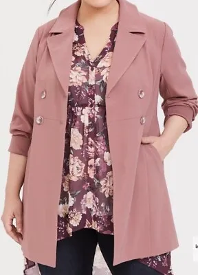 New Torrid A-Line Trench Coat Size 1 Plus Women's Mauve Pink Double Breasted • $45