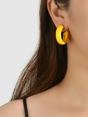 $1.99 • Buy Designer Jewellery Yellow Huggie Hoop Pierced Earrings Women Party Decoration