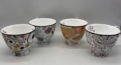 4 Large Bistro Coffee Cups Mugs Florals Spring Coffee Shop Latte Ceramic Swirls • $49.99