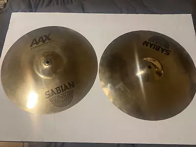 Used Sabian AAX X-celerator Hi Hat Cymbals 14  NO CRACKS NO KEYHOLE NO DINGS • $250