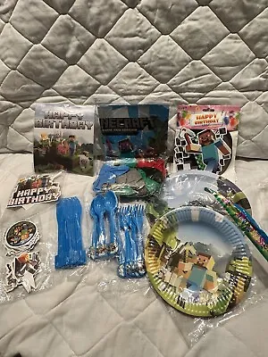 10 Person Pixel Gamer Birthday Party Supplies Minecraft Birthday Decorations • $20.99