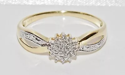 9CT YELLOW GOLD & SILVER DIAMOND LADIES CLUSTER RING ~ Size U • £29.95