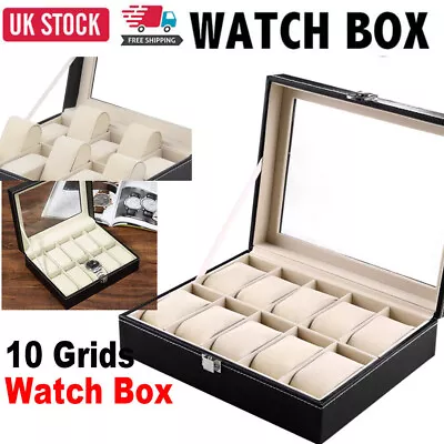 £10.99 • Buy Mens 10 Grids Watch Storage Case Display Box Jewelry Organizer Holder Leather UK