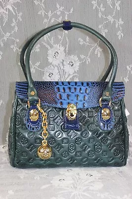 Marino Orlandi Italy Dark Teal Cobalt Embossed Leather Handbag Purse- NWT • $775