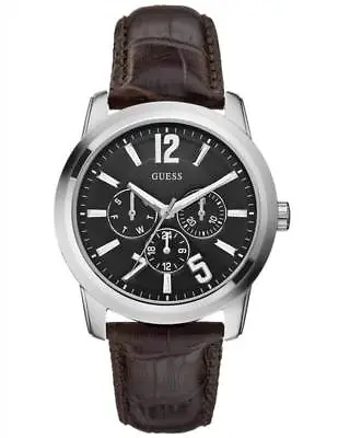 Guess Mens Watch RRP £149 - Black With Brown Leather Band - Sale Price -W95141G1 • £125