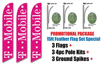 3 Sets Of 15' TMOBILE SWOOPER FEATHER FLAGS KIT With Poles & Spikes T-mobile • $139.99