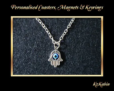 Hamsa Hand Of Fatima Evil Eye Tibetan Silver Charm Necklace Pendant Xmas Gift • £3.75