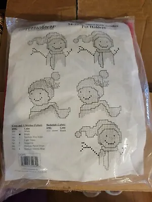 Herrschners Snowmen Smiles Pot Holders Stamped Cross Stitch Kit 54-2852 Makes 5 • $16.99