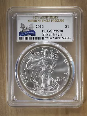 2016 Pcgs Ms70 American Silver Eagle *30th Anniversary American Eagle Program* • $50