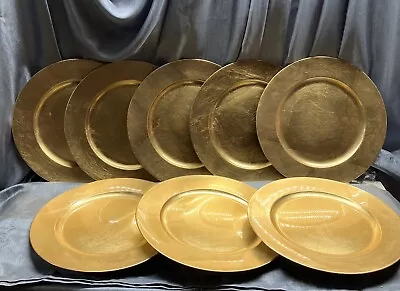 Set / 8 Plate  13  Decorative Charger Plastic Plates Metallic Leaf Gold • $32