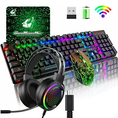 2.4G Wireless Gaming Keyboard And Mouse Combo & Headset Rainbow Backlit PS4 XBOX • $26.89
