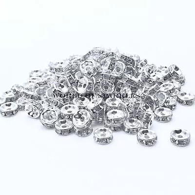 £3.20 • Buy Rhinestone Shamballa Beads Spacers Rondelle Round Bracelet Necklace Watch Silver