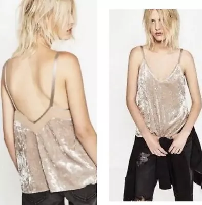 $25.11 • Buy Zara Gold Champagne Beige Velvet Tank Top Large