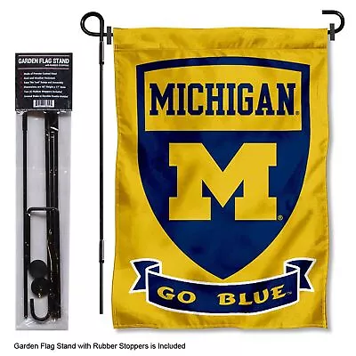 Michigan Team University Wolverines Shield Garden Flag And Stand Pole Kit • $32.95