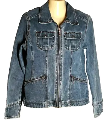 French Cuff S Women's Zip Jean Blue Denim Jacket Coat • $9.59