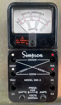 VTG Simpson Model 390-2 Volt-Amp-Watt Meter Multimeter Tested And Works! • $75