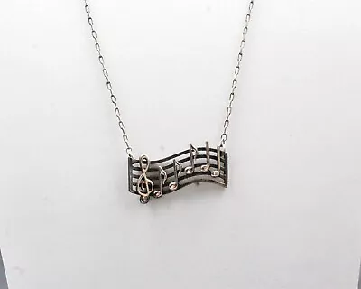 Vintage Sterling Silver Music Notes Necklace • $35