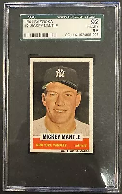 1961 Bazooka #2 Mickey Mantle SGC 92 8.5 Rare High Grade HOF Yankees NYY • $6500