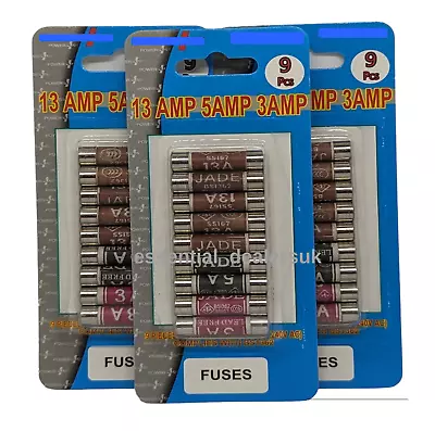 Cartridge Fuses Mixed 9 18 27 Packs Amp 3A 5A 13A Mains Plug Household Ceramic • £2.79