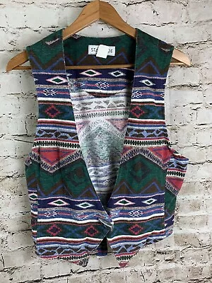 Vtg Stampede 90’s Southwestern Women’s M Vest Cowgirl Shirt Boho Hippie USA • £15.35