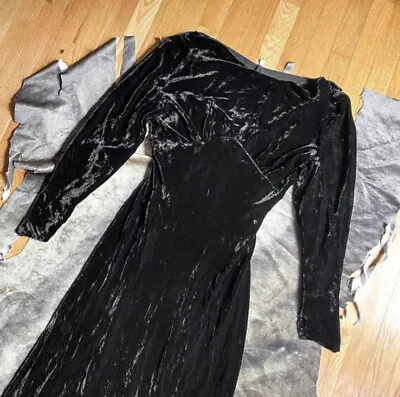 Vtg 1920s Black Velvet Long Sleeve Goth Mourning Gown Dress Size S • $202.40
