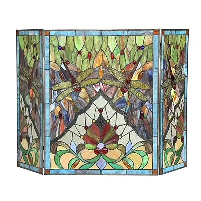 Fireplace Screen Tiffany Style Stained Glass Dragonfly Victorian  ONE THIS PRICE • $333.33