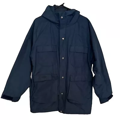 Vintage Woolrich Jacket Mens Medium Navy 1527 Zip Parka Pockets Hooded |g2 • $59.99