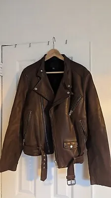 H&M Rare Brown Motorcycle Jacket Genuine Leather Slim 50 • $78