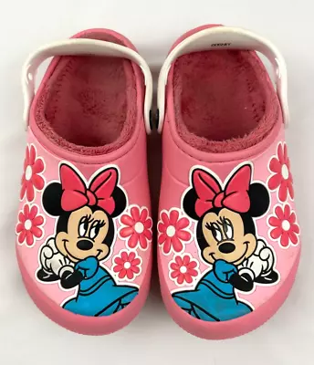 Girl's Crocs Clogs Minnie Mouse Pink W/Flowers Winter Sherpa Lined Sz J1 • $14.44