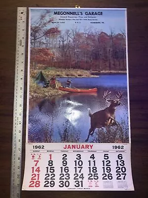 Vintage 1962 Deer Hunting Calendar Megonnell’s Garage Harrisburg Pa 21” X 12” • $30