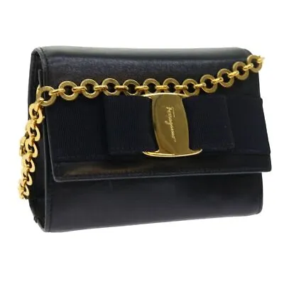 Salvatore Ferragamo Chain Shoulder Bag Leather Navy Auth Yk9123 • $313.13