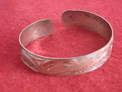 Vintage NW Coast Native American Tlingit Alaska Silver Cuff Bracelet • $350