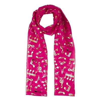 Treble Clef & Music Notes Gold/silver Reversible Fuchsia Pink Scarf • £5.99