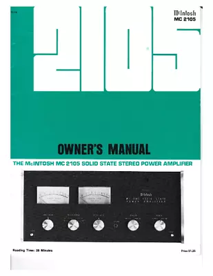 McIntosh MC2105 Solid State Stereo Power Amplifier Owner's Manual | SCAN + PDF • $14.99