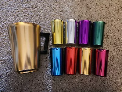 Vintage Sunburst Aluminum Drinking Cups (Set Of 8) With Sunburst Pitcher • $50