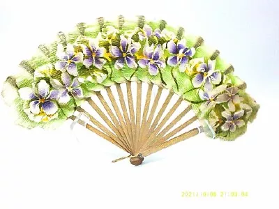 Victorian Crepe Paper Floral Hand Fan-Purple Violets-Excellent Condition • $128